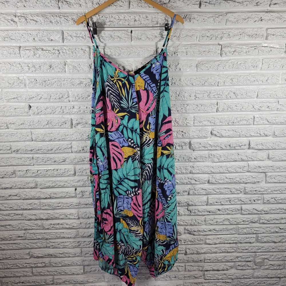 Forever 21 2X Jumpsuit Floral Wide Leg Pockets Belted Adjustable Strap Plus Size